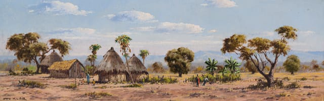 Otto Klar; Landscape with Huts and Figures