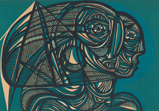 Cecil Skotnes; Double Profile in Blue, from Man's Gold portfolio