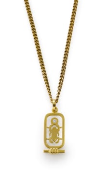 Egyptian scarab beetle pendant and chain, Cairo, 1965-1967