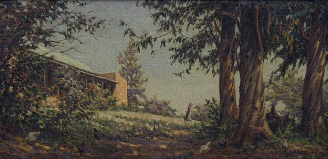 Erich Mayer; Farmhouse with Chickens