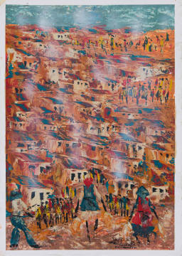 Solly (Solomon) Sekhaolelo; Township Scene with Figures