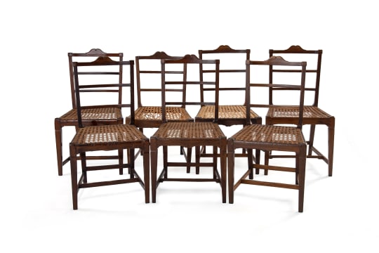 Harlequin set of seven Cape stinkwood Neo-classical side chairs, early 19th century