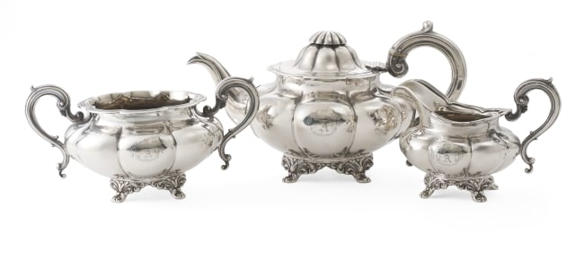 A William IV silver three-piece tea set, Samuel Hayne and Dudley Cater, London, 1836