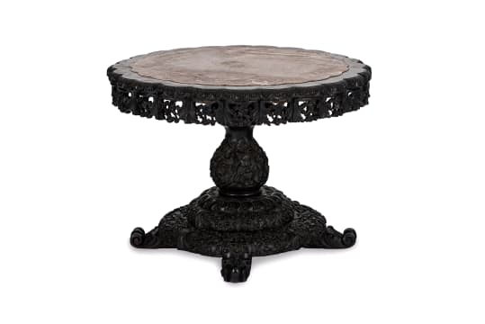 Chinese marble-inset hongmu export table, 19th century