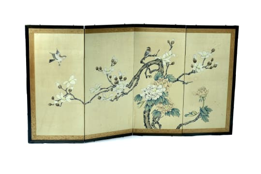 Chinese hand-painted silk wall panel, 20th century