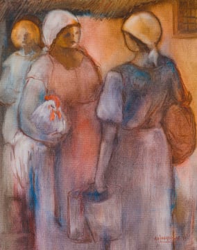 Amos Langdown; Two Figures with a Chicken