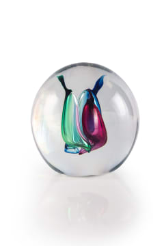 David Reade; Large clear glass orb with coloured swirls
