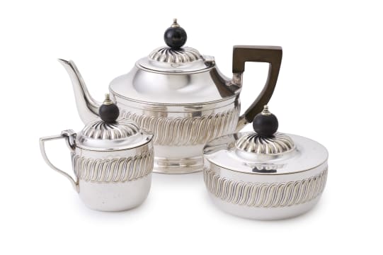 A Victorian silver-plated three-piece tea set, John Sherwood & Sons, Birmingham, 1858-1896