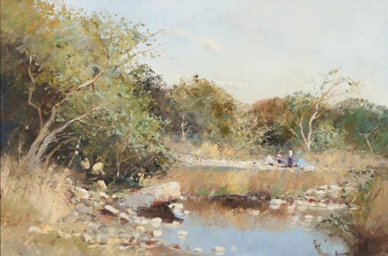 Adriaan Boshoff; River Scene with Figures
