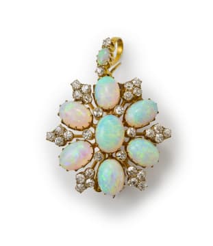 Opal and diamond pendant brooch