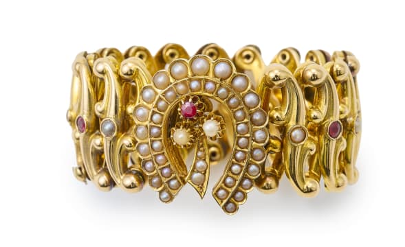 Victorian expandable ruby and pearl bracelet