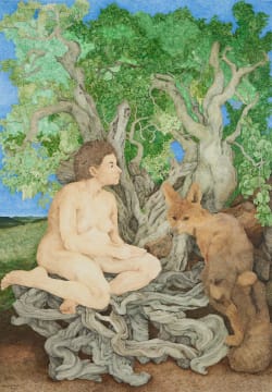 Willem Strydom; Nude and Jackal by a Tree