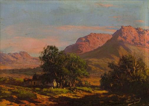 Tinus de Jongh; Cottage in a Mountainous Landscape