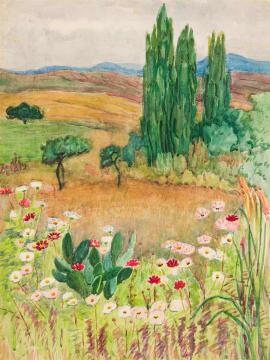 Edith King; Landscape with Cosmos (View from Bonnefoi Home)