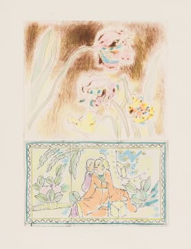 Andrew Verster; Irises with Oriental Figures