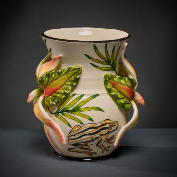 Striped frog vase