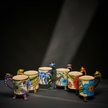 Ardmore Ceramic Studio; Set of six animal mugs