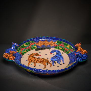 Ardmore Ceramic Studio; Orange and blue zebra platter