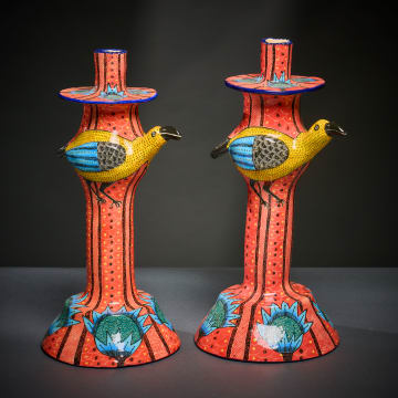 Ardmore Ceramic Studio; Pair of bird candlesticks