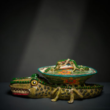 Ardmore Ceramic Studio; Crocodile lidded vessel