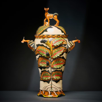 Ardmore Ceramic Studio; Hoopoe Pot with Jackal Lid