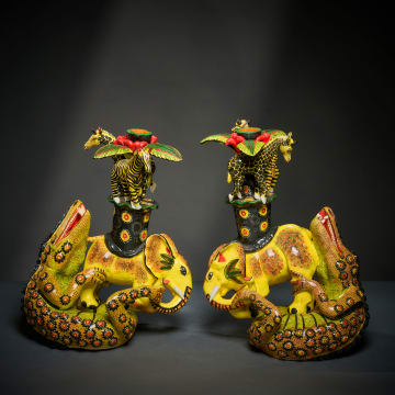 Ardmore Ceramic Studio; Pair of animal candlesticks