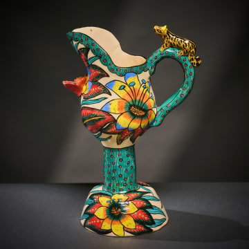 Ardmore Ceramic Studio; Stemmed milk jug with animal and flowers