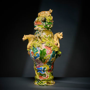 Ardmore Ceramic Studio; Leopard and monkey urn