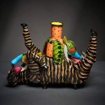 Ardmore Ceramic Studio; Zebra and birds candle holder