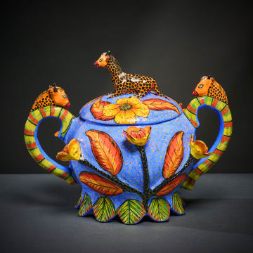 Ardmore Ceramic Studio; Giraffe and flowers lidded vessel