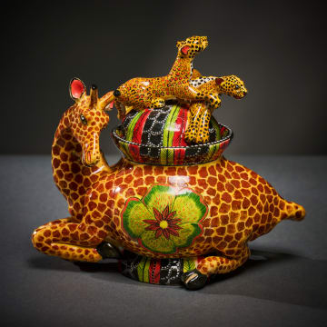 Ardmore Ceramic Studio; Giraffe and leopard sugar bowl
