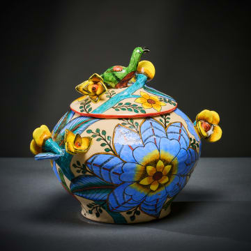 Ardmore Ceramic Studio; Bird and flower lidded vessel