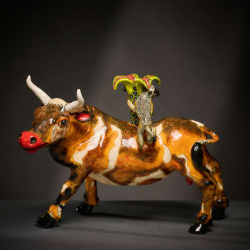 Ardmore Ceramic Studio; Cow and monkey candle holder
