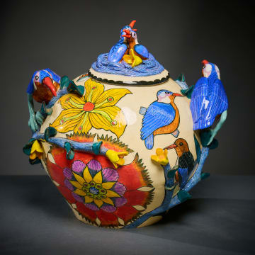 Ardmore Ceramic Studio; King fisher lidded vessel