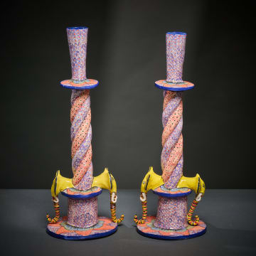 Ardmore Ceramic Studio; Pair of elephant candlesticks