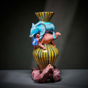 Ardmore Ceramic Studio; Yellow patterned animal vase