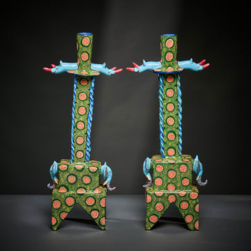 Ardmore Ceramic Studio; Pair of elephant and rhino candlesticks