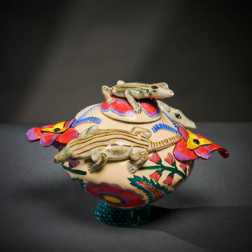 Ardmore Ceramic Studio; Baby crocodile lidded vessel