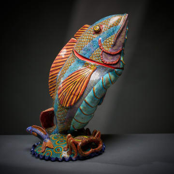 Ardmore Ceramic Studio; Fish and crab lidded vessel