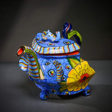 Ardmore Ceramic Studio; Blue elephant and yellow flower teapot