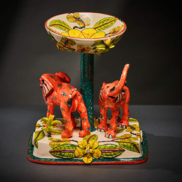 Ardmore Ceramic Studio; Stemmed orange elephant bowl