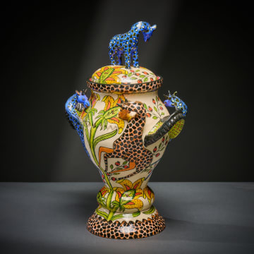 Ardmore Ceramic Studio; Giraffe and flower lidded vessel