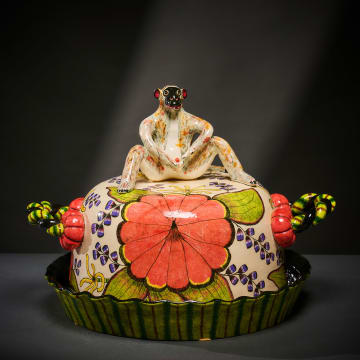 Ardmore Ceramic Studio; Monkey cloche and dish