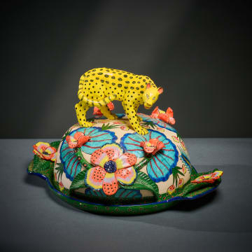 Ardmore Ceramic Studio; Leopard cloche with dish