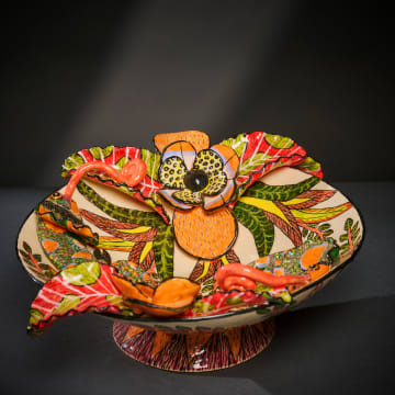 Ardmore Ceramic Studio; Leaf and chameleon bowl