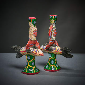 Ardmore Ceramic Studio; Pair of fish candlesticks
