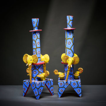 Ardmore Ceramic Studio; Yellow elephant candlesticks