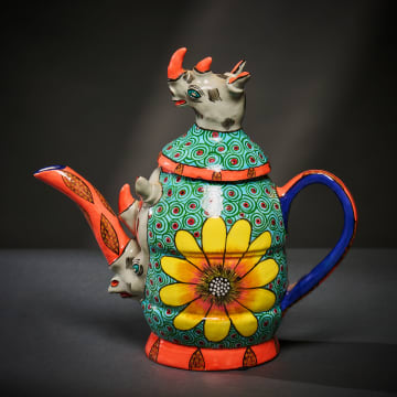 Ardmore Ceramic Studio; Rhino and flower teapot