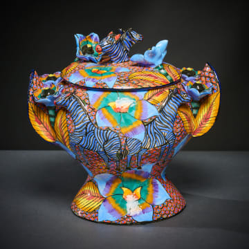 Ardmore Ceramic Studio; Blue zebra and flower tureen