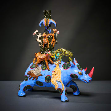 Ardmore Ceramic Studio; Rhino and animal candlestick